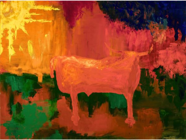 Bull Staring at Sunset - Original